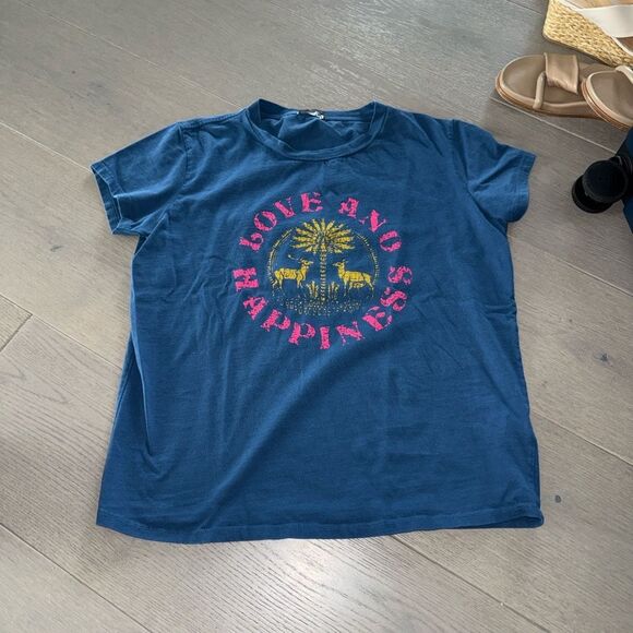 MOTHER Blue T-Shirt with Pink 'Love and Happiness' Graphic, Small - Picture 4 of 7